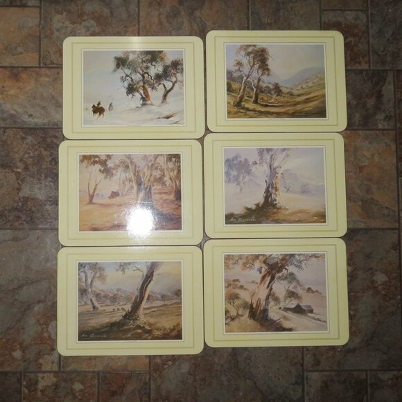 Set 6 Cork Back Tablemats Australian Landscapes Vintage (K714) - Picture 2 of 12